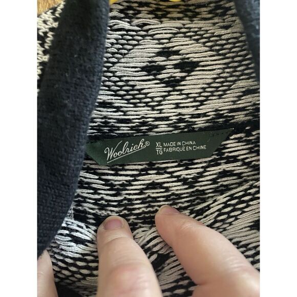 WOOLRICH Women's Black White Snowflake Geometric Knit High Neck Sweater XL Read - Picture 4 of 10